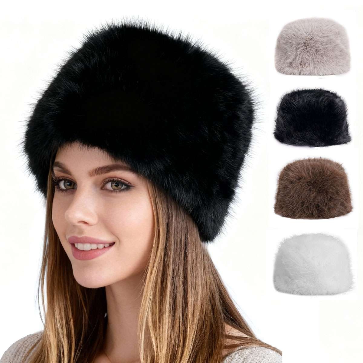 Women Faux Fur Bucket Hat Fishing Cap Fluffy Plush Winter Warm Cute Soft Solid