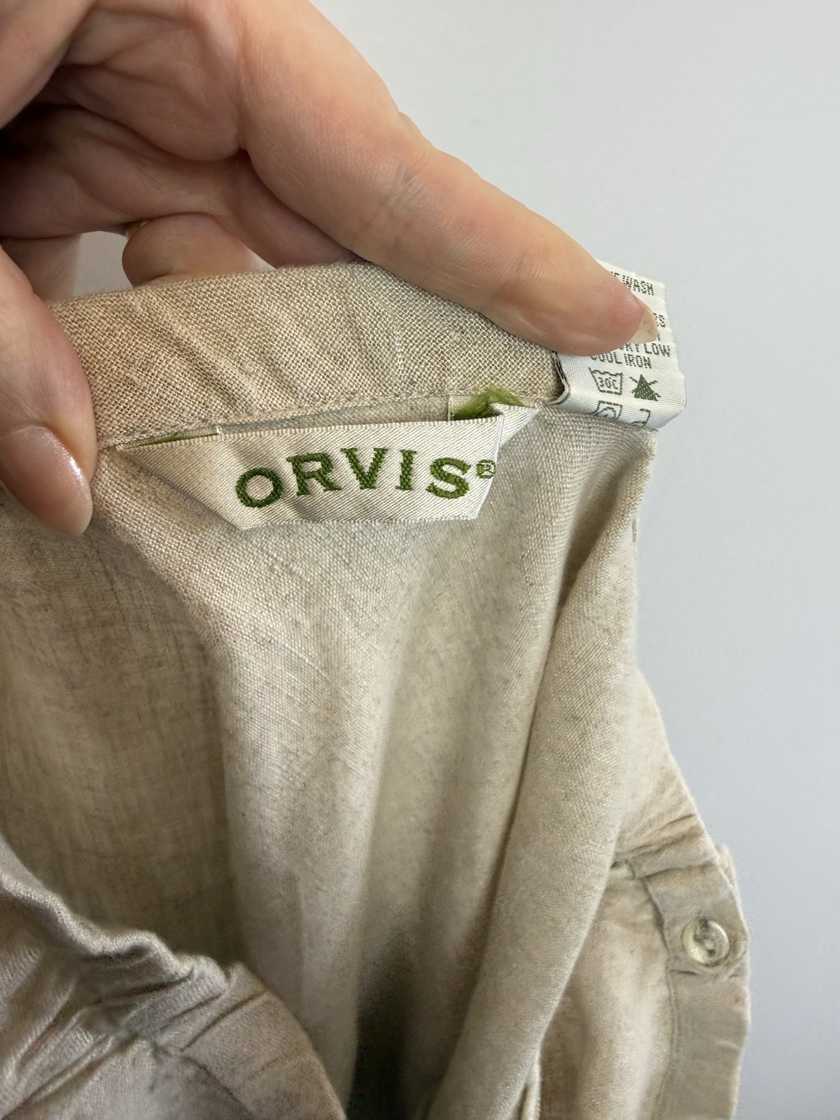 Orvis 100% Linen Skirt UK 12 Beige Elasticated Waist Embroidered Hem Summer