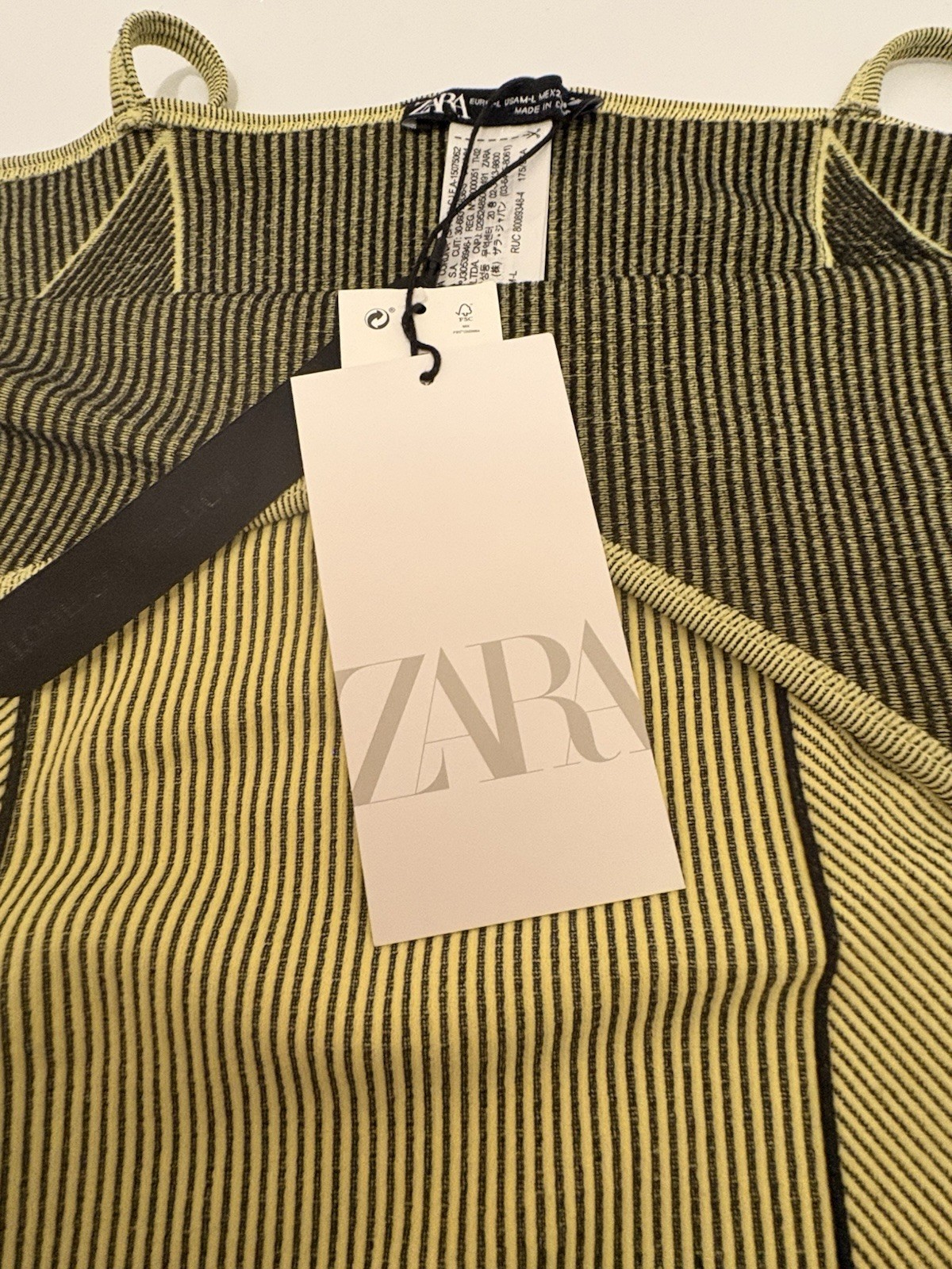 NWT ZARA Womens Yellow Spagetti Strap Ribbed Bodycon Tube Midi Dress Contour M/L