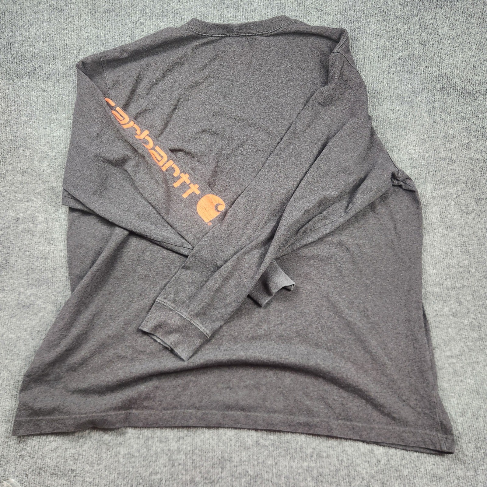 Carhartt Mens 2XL Loose Fit Long Sleeve Logo Graphic TShirt Charcoal Grey Orange