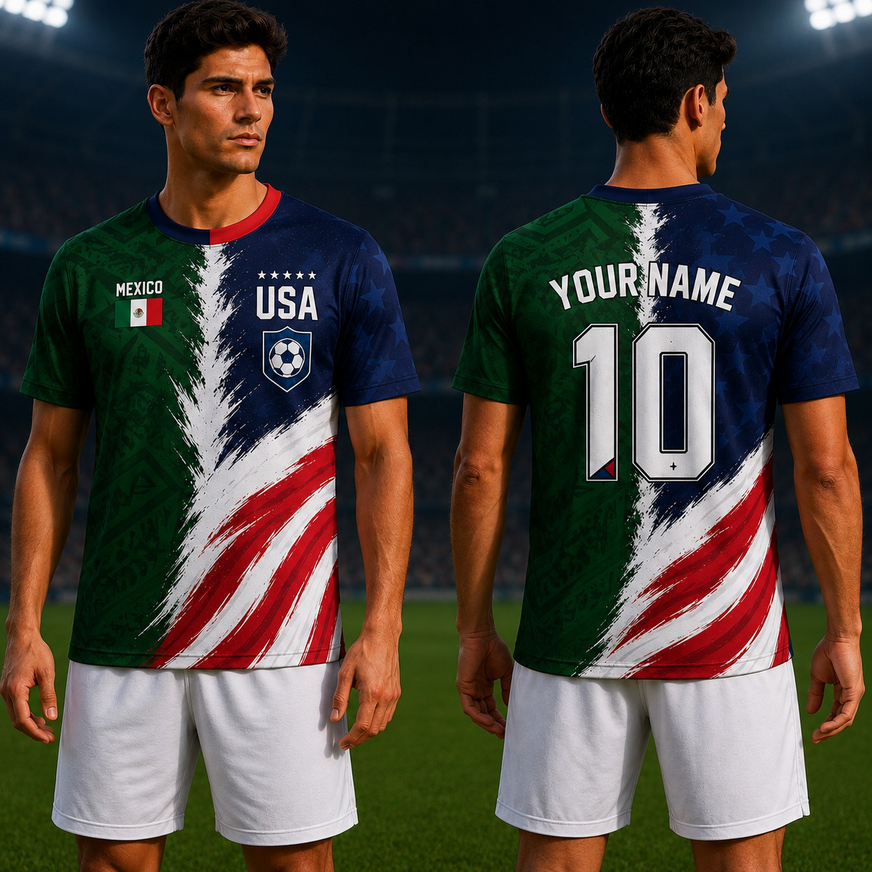 Personalized Mexico USA Soccer Jersey Name Number Aztec Mexican American (S-5XL)