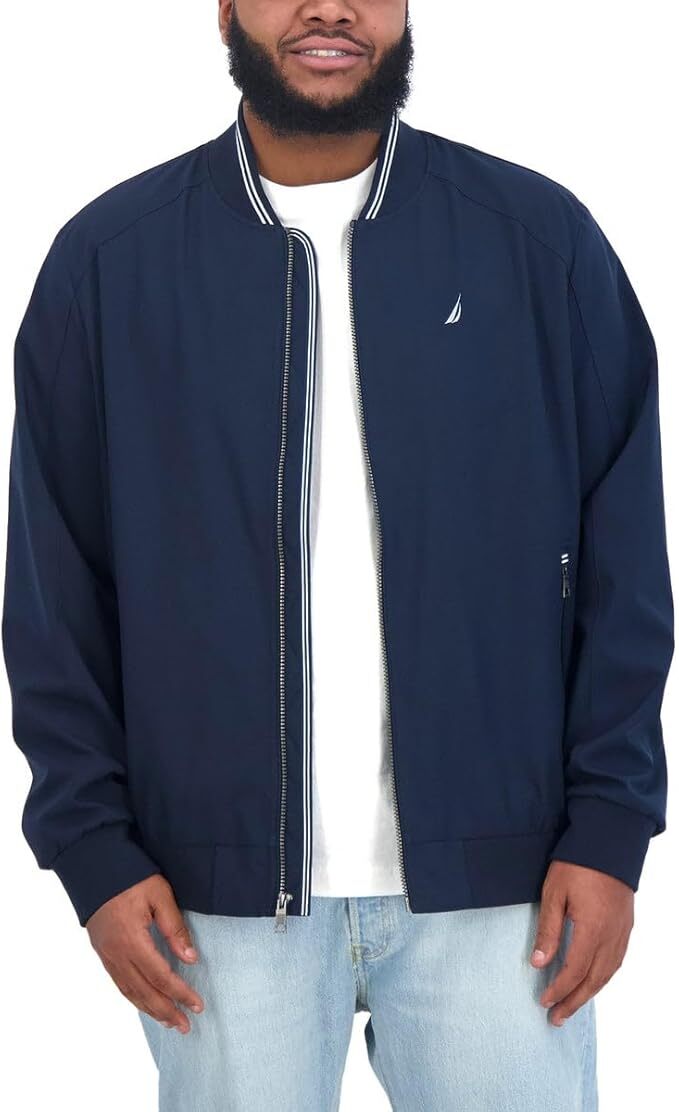 Nautica Men’s Lightweight Striped Collar Bomber Jacket