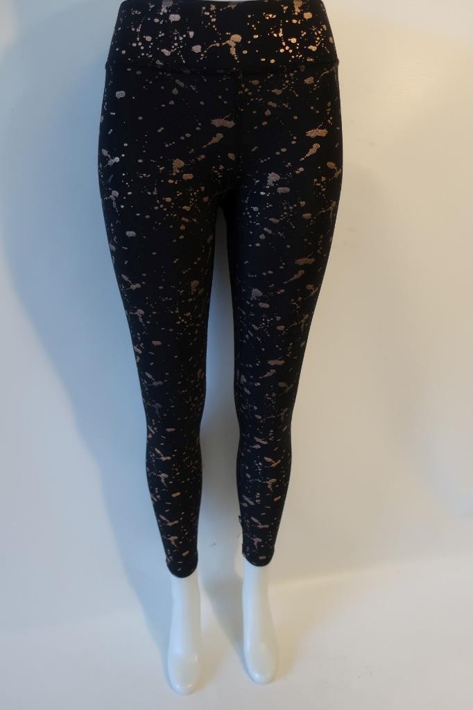 Womens Terez Black Rose Gold Splattered Paint Graphic Leggings M