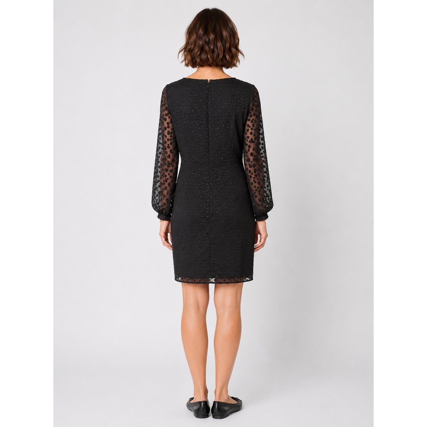 Ann Taylor Black Swiss Dot Sheer Sleeve Dress Size 6 Fully Lined