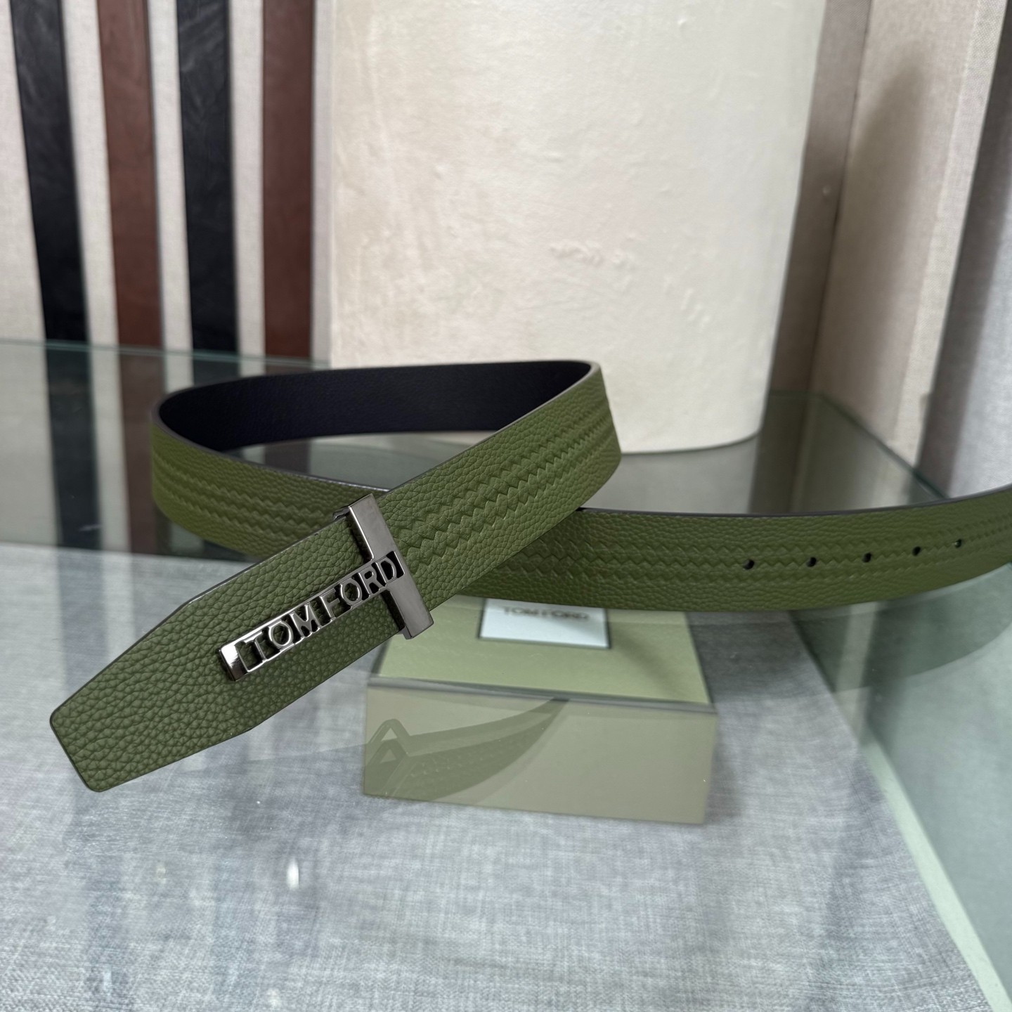 Tom Ford Handmade Reversible Belt 3.8cm/1.50″ Green/Black