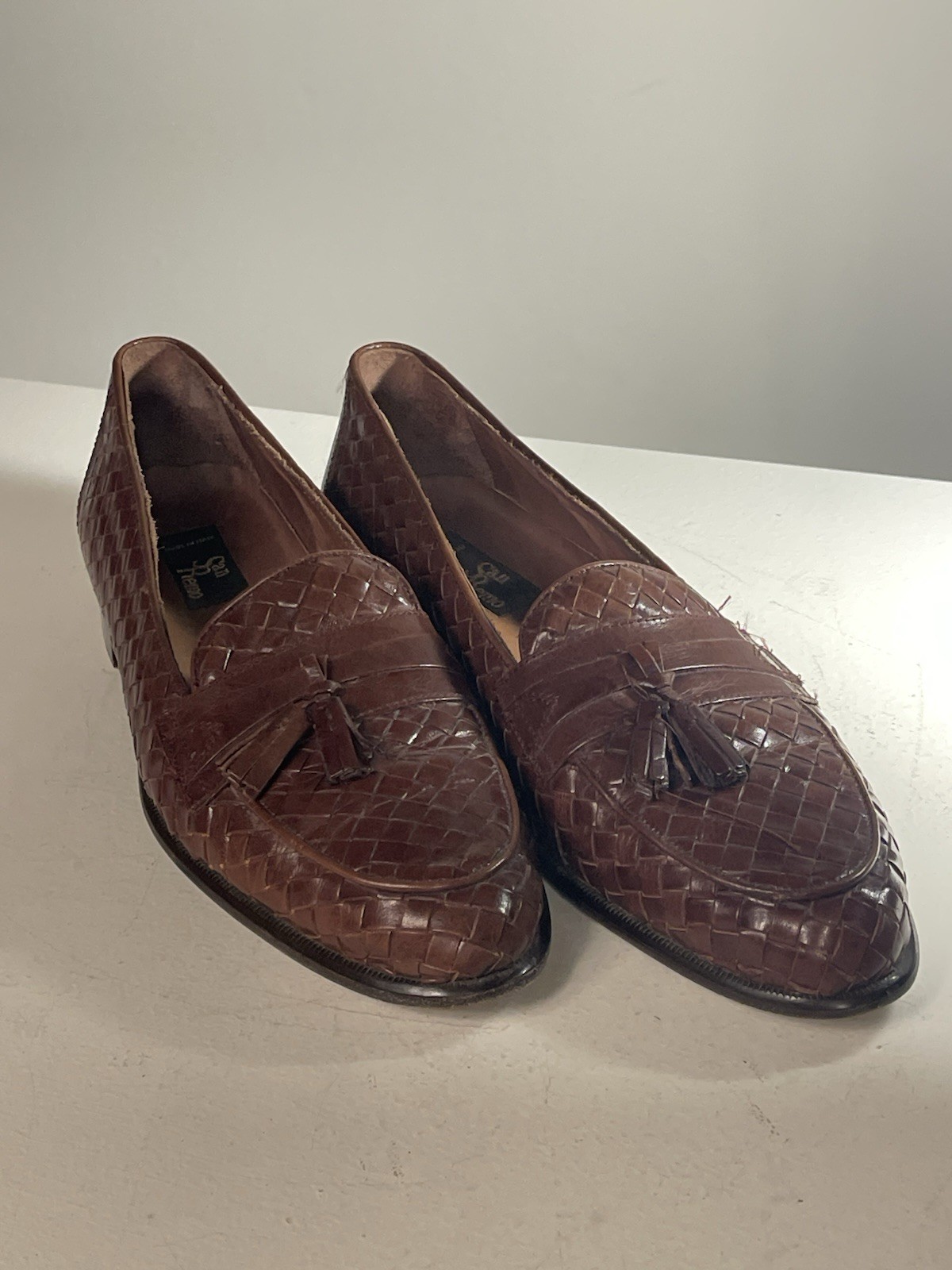 Vintage San Remo Italy Woven Leather Tassel Loafers Brown Men’s 10 Made in Italy