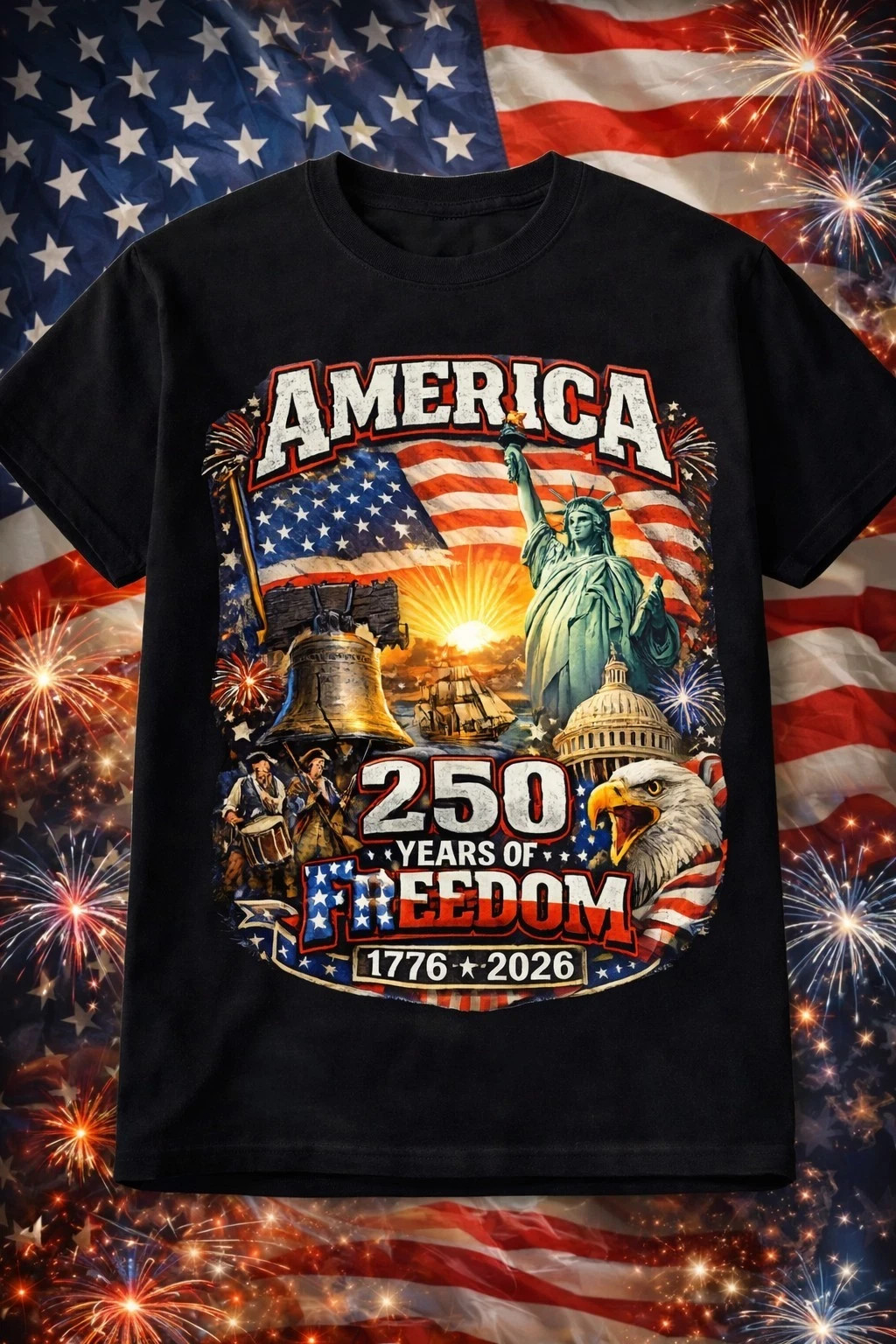 America 250 Years Freedom Shirt 1776-2026 Patriotic USA Flag July 4th Tee