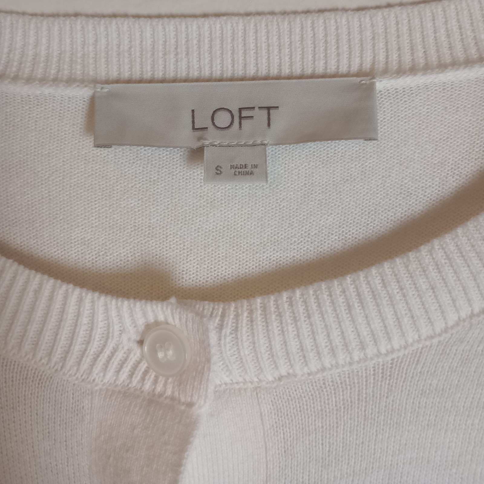 LOFT Ivory Cropped Button Up Long Sleeve 100% Cotton Cardigan Sweater Sz Small