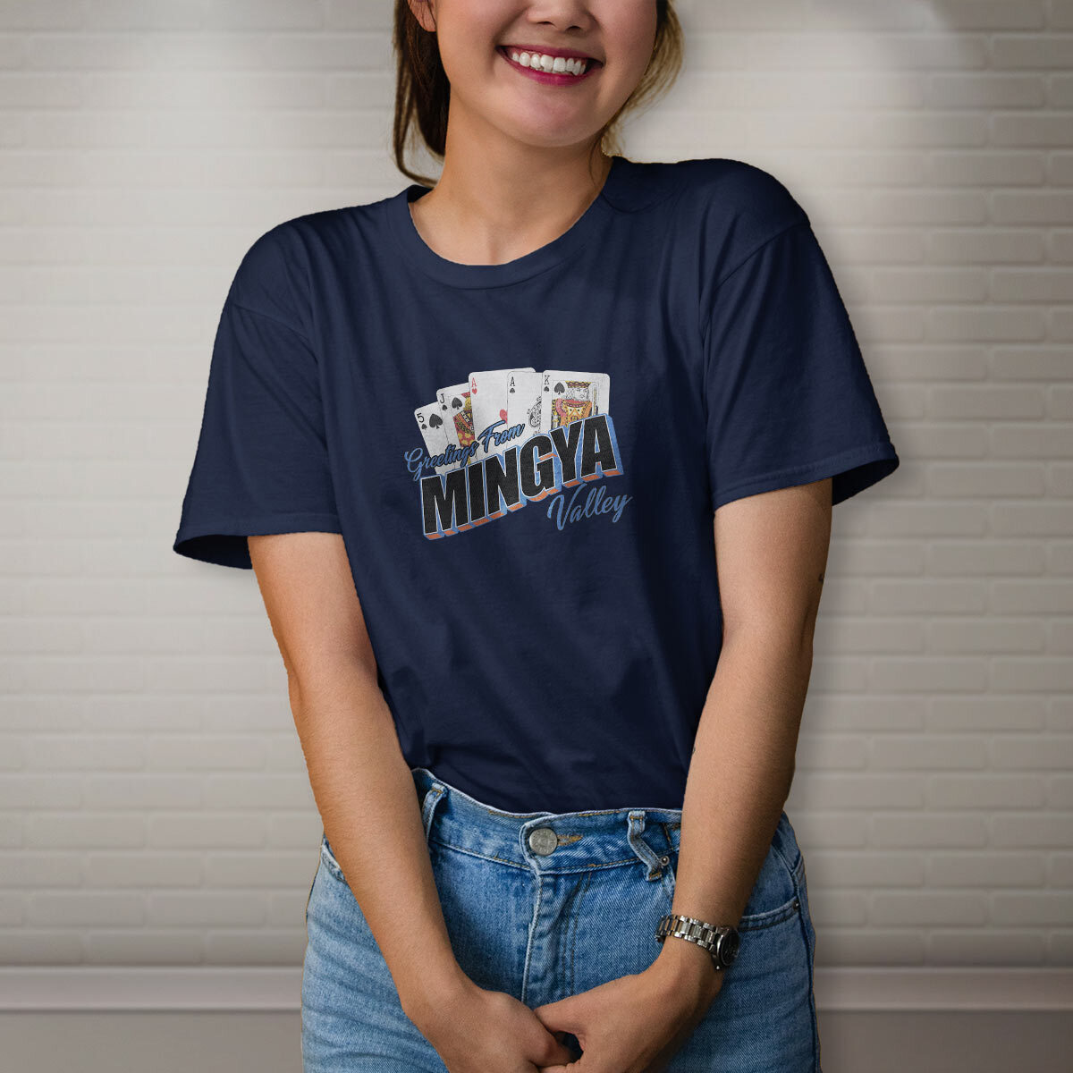 Mingya Valley T-Shirt, Adult Unisex Navy Blue, 100% Cotton, S – XXL