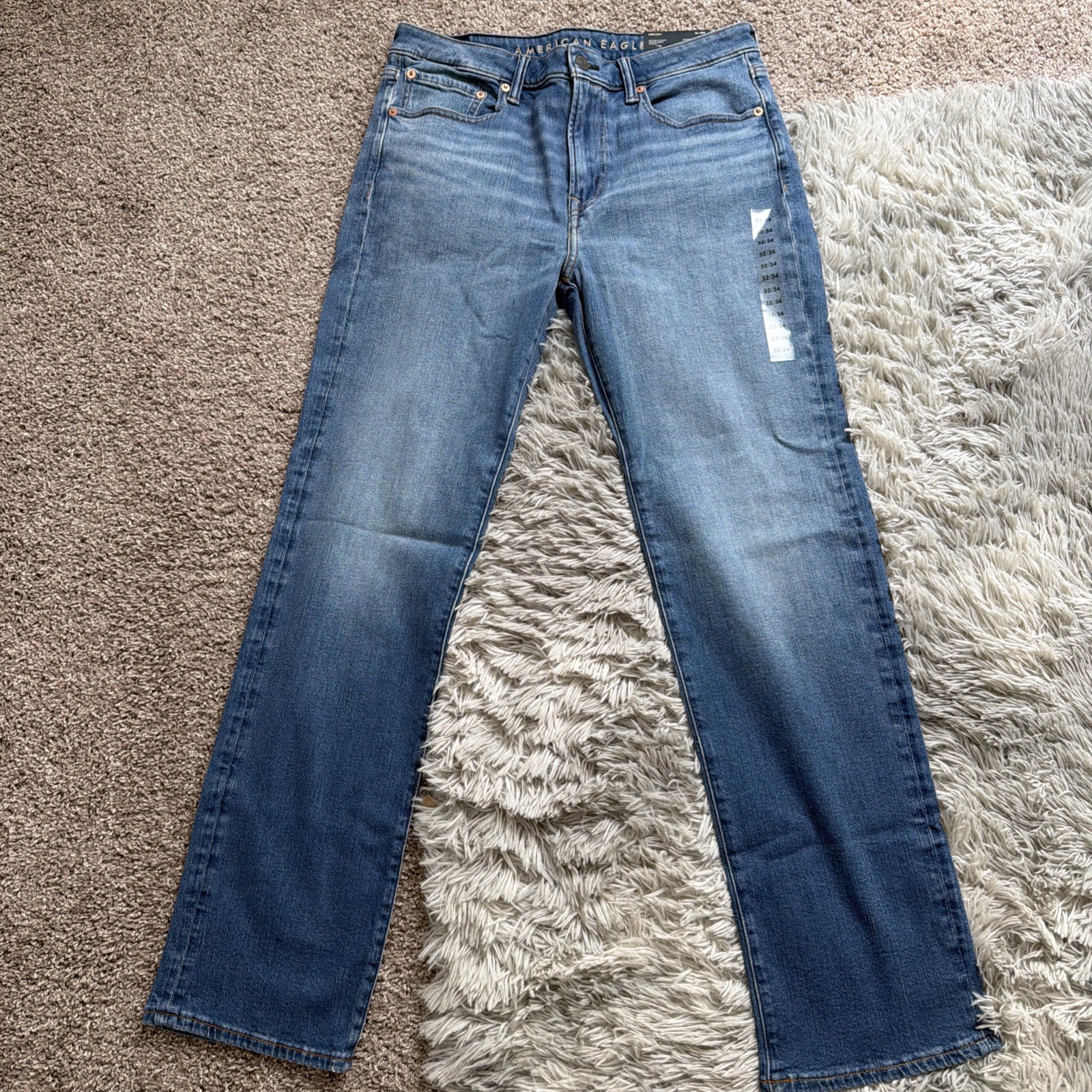 American Eagle Relaxed Straight Jeans Men’s 32×34 Blue Medium Wash NWT AirFlex