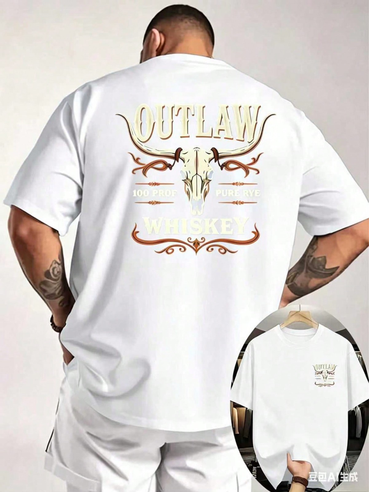 Western Double-Sided Print Men’s T-Shirt, American Retro Elements