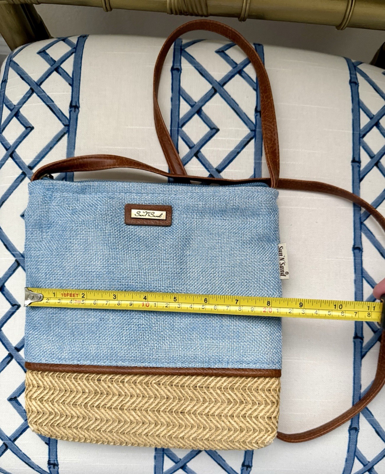Used Good Condition, Denim Blue, And Wicker “Sun & Sand” Crossbody Bag