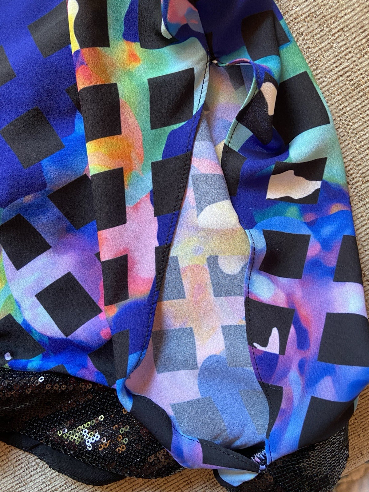 Joseph Ribkoff Womens Black Blue Geometric Sequin Strapless Top Size 14