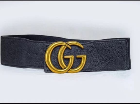 Women’s Fashion ,3″Wide Elastic Faux Leather Cinch Waist Belt Gold Buckle