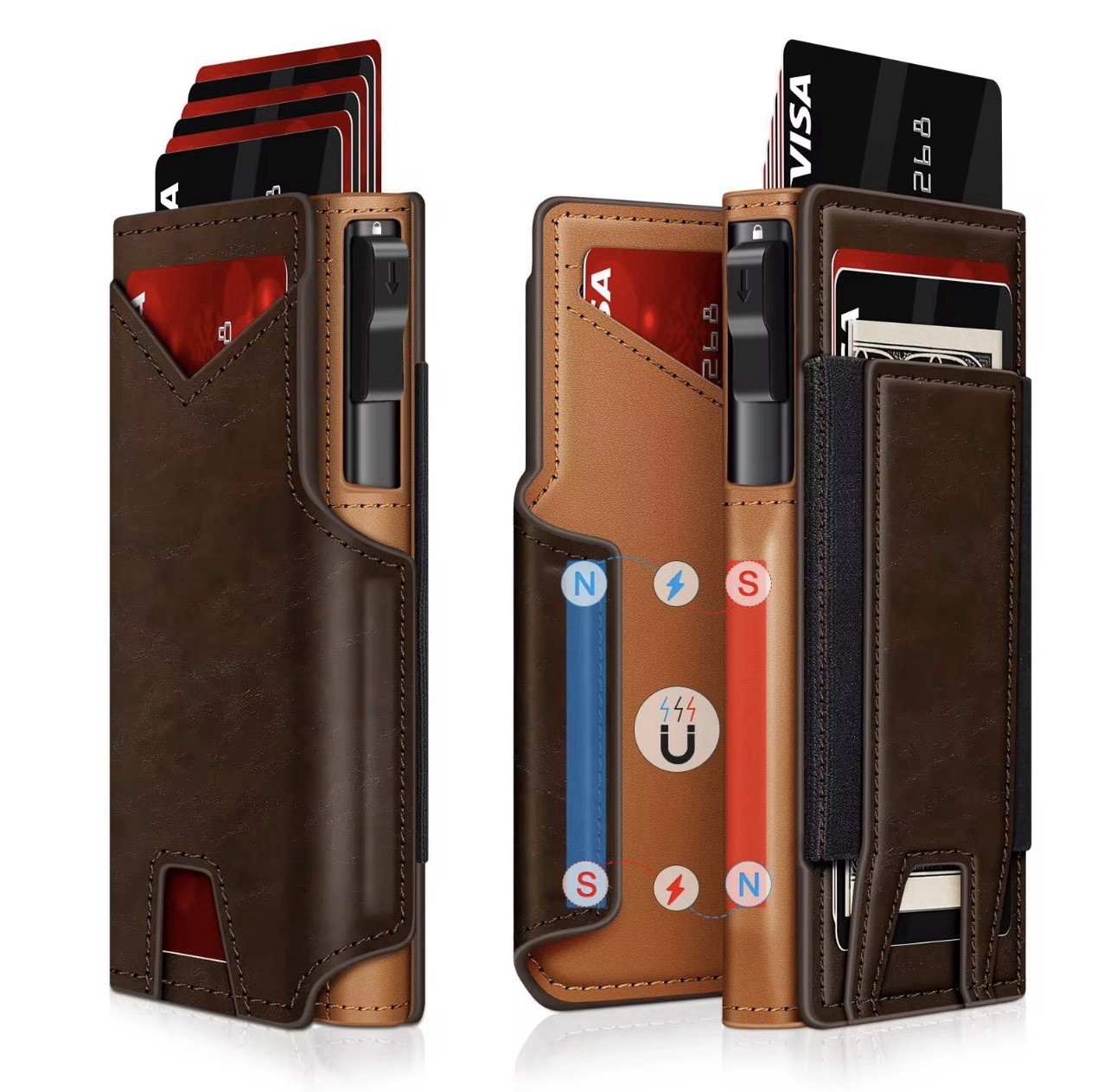 Wallet for men Smart Pop Up RFIDBlocking Slim MetalCard Holder withID Window