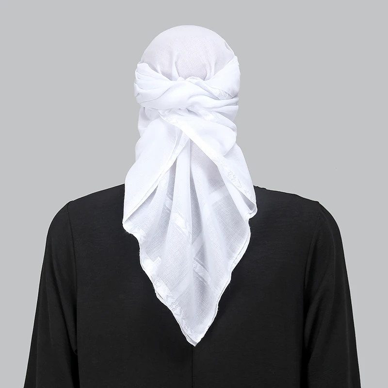 White Arab Square Scarf for Women Men Muslim Shawl Headwrap Plaid Stripe Printed