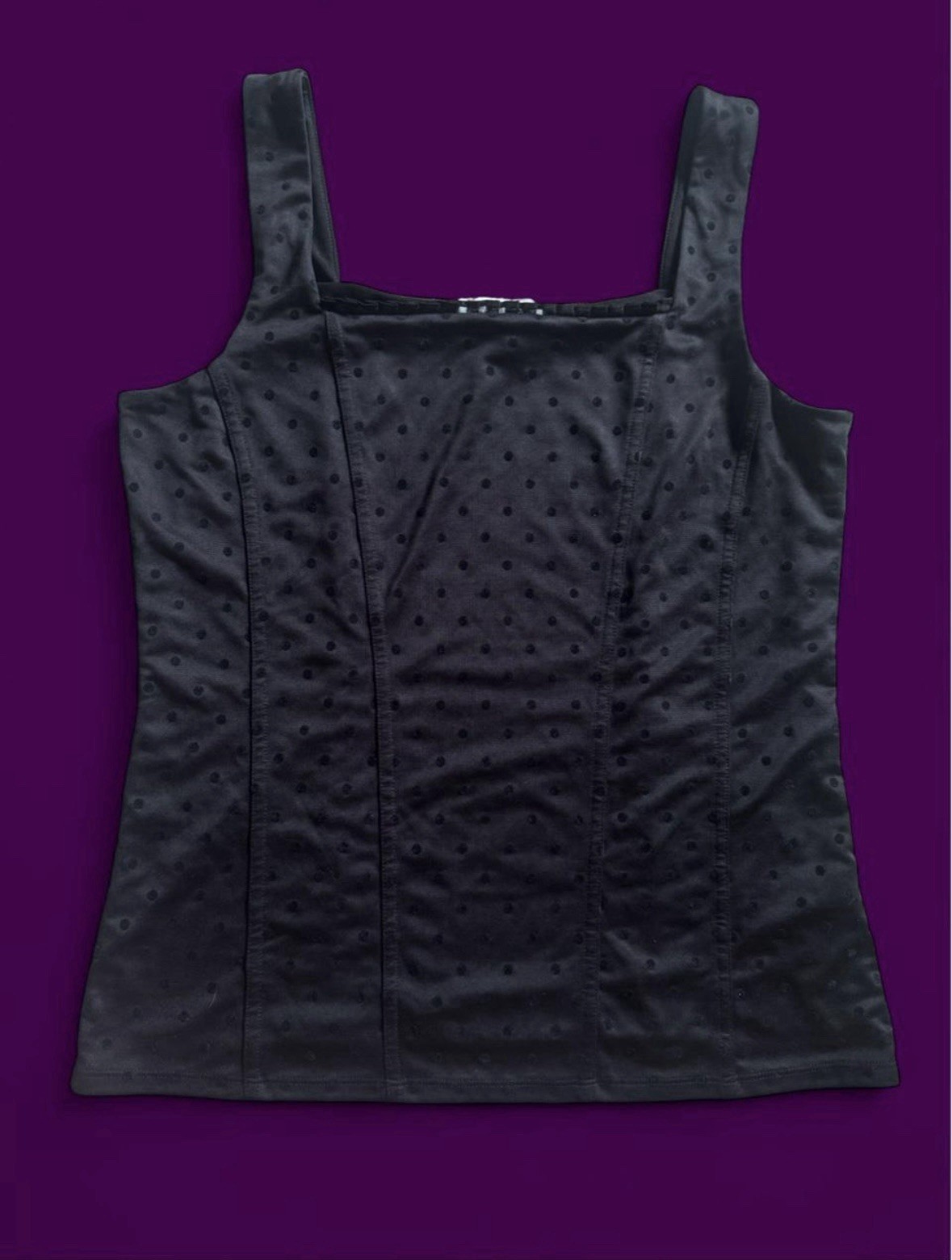 White House Black Market Black on Black Polka Dot Tank Top Size Medium