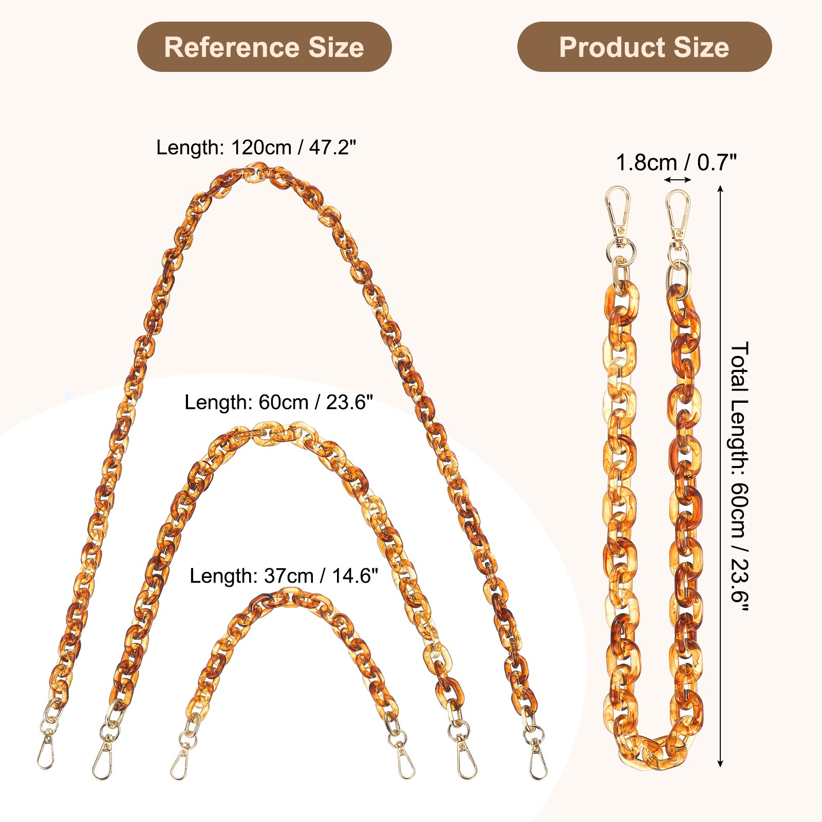 24″ Acrylic Chain Purse Strap Replacement Luxury Handbag Strap Transparent/Brown