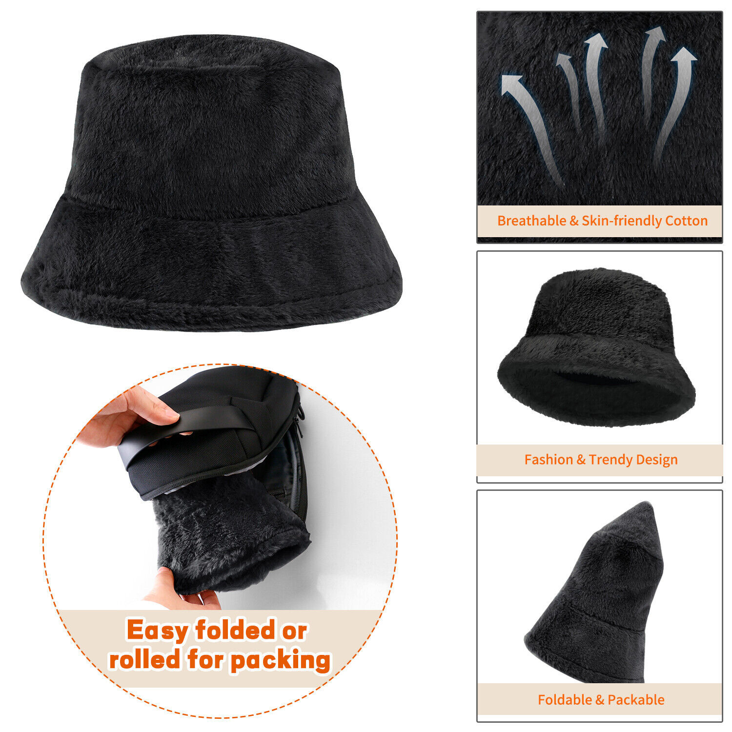 Women Faux Fur Bucket Hat Warm Fluffy Plush Bucket Hat Fisherman Cap Winter USA