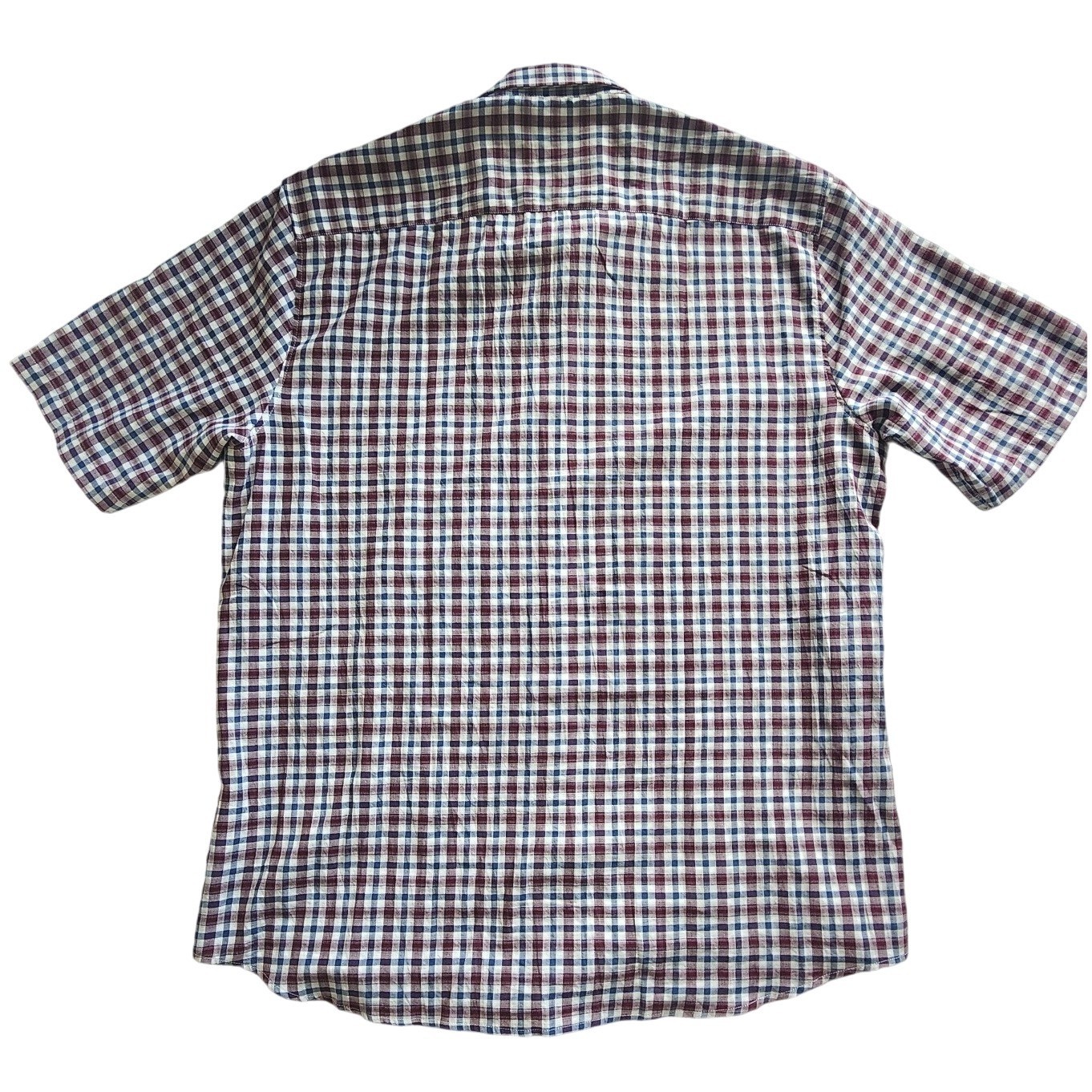 Lerros Mens Short Sleeve Plaid Button Down Shirt Burgundy Navy 100% Cotton XL