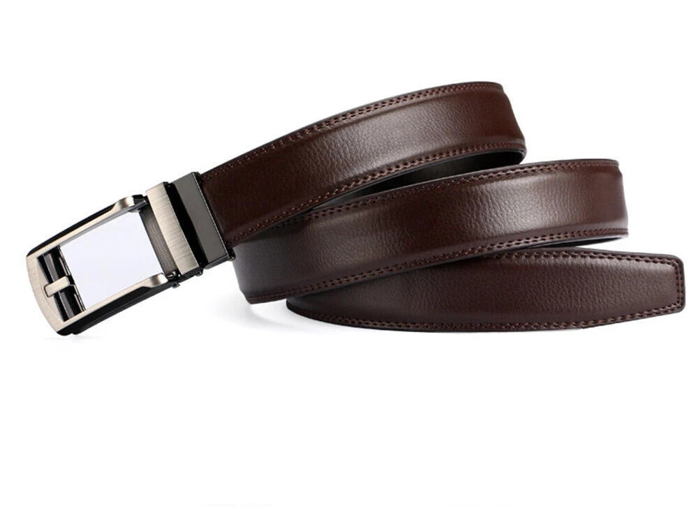 28″-50″ Men’s Leather Ratchet Dress Belts Automatic Buckle Click Sliding Belt