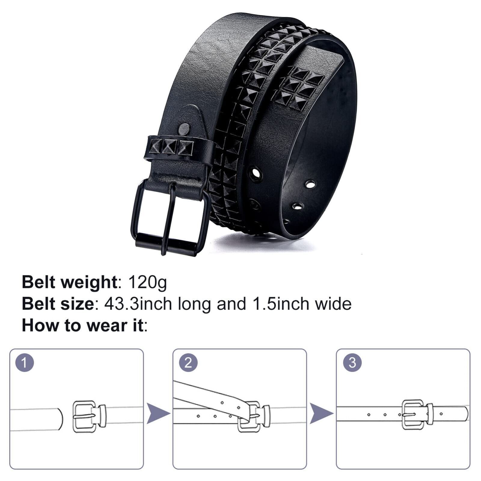3 Row Pyramid Studded Belts Emo Stud Belt PU Leather Rock Punk Goth Metal Rivet