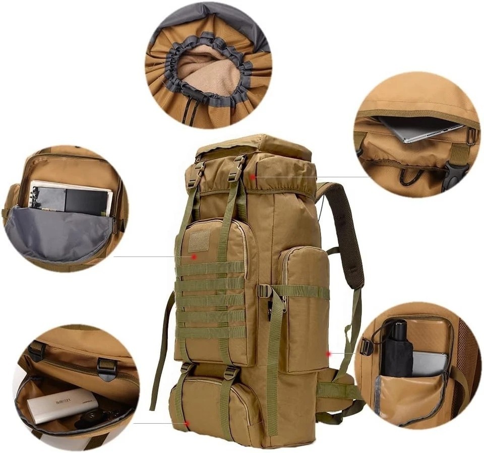 100L Large Tactical Military Backpack Waterproof Rucksack Hiking Laptop Backpack