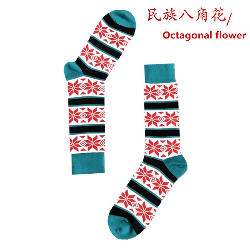 200N couple long tube socks Jacquard creative pattern Harajuku flower cotton