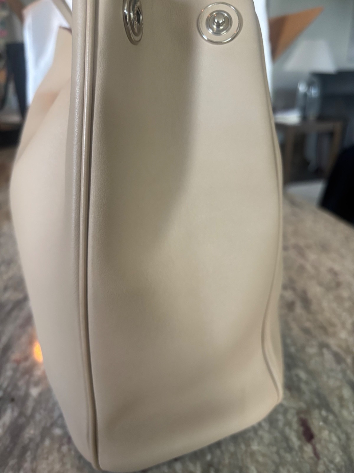 Authentic CHRISTIAN DIOR Diormissimo Tote Beige Taupe Fuchsia Interior