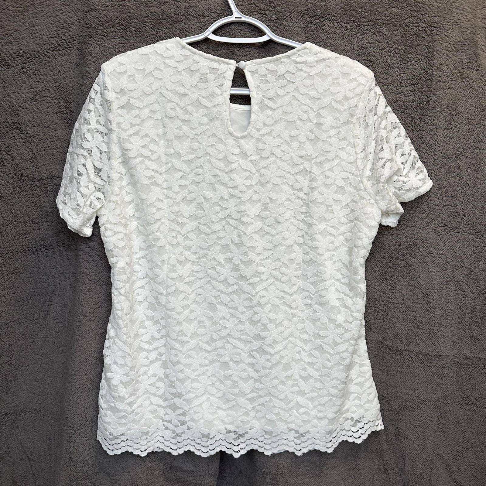 Teddi Rose Womens White Lace Blouse Short Sleeve Round Neck Floral Top NWT
