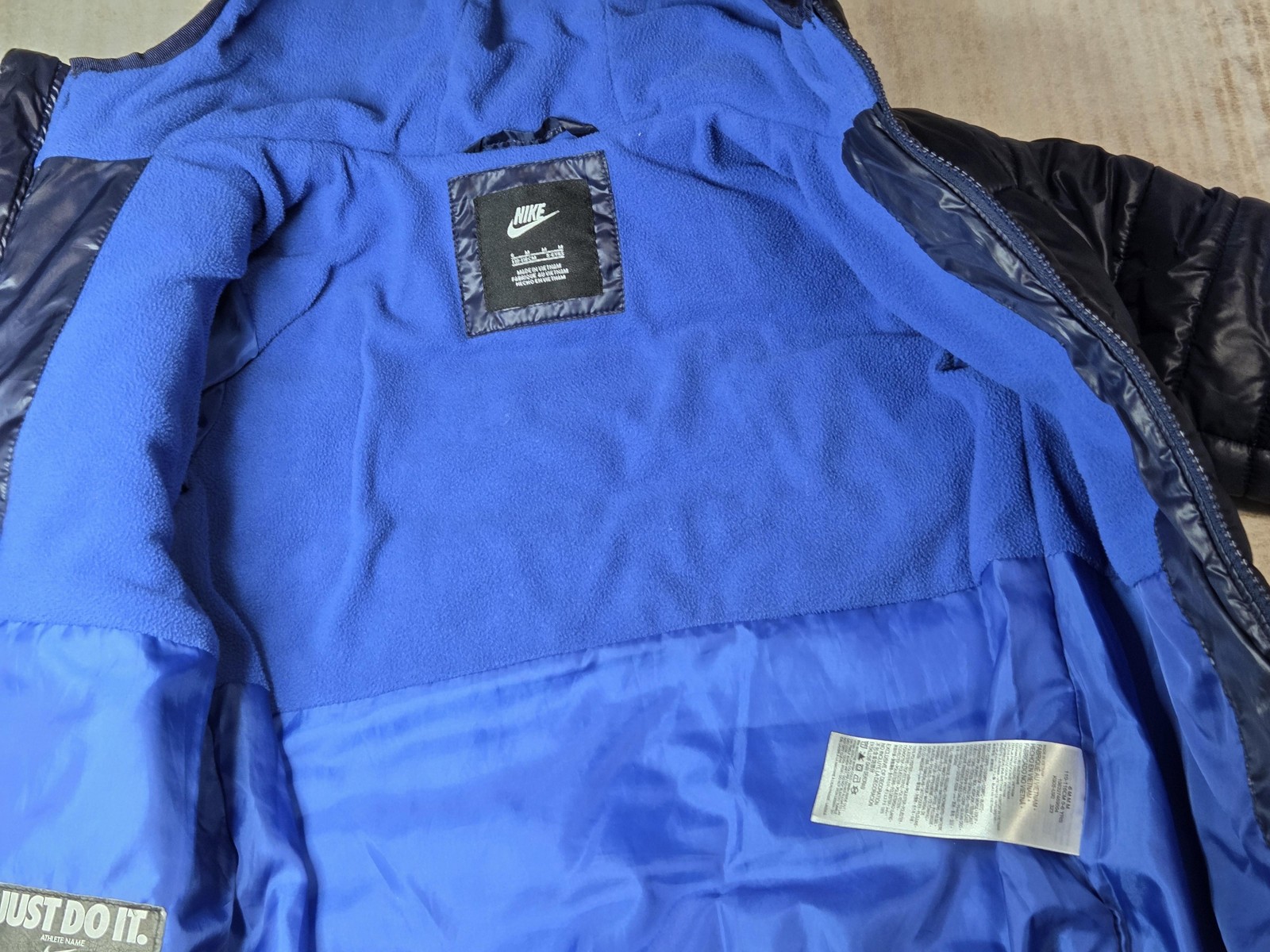 Nike Jacket Kids 6 Blue Hooded Puffer Fleece Lined Insulated Zip Pockets