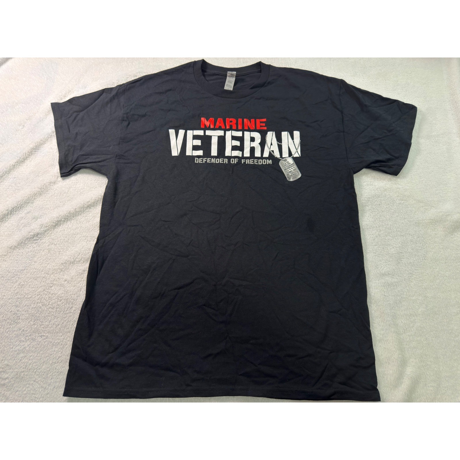 Gildan Ultra Cotton Black Marine Veteran Defender of Freedom Graphic Tee Mens L