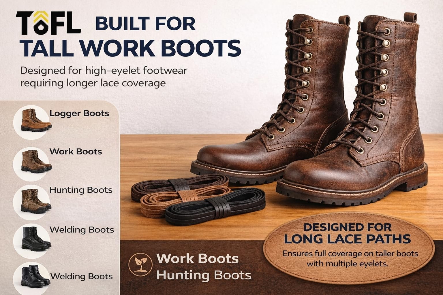 Durable 108” Leather Boot Laces | Genuine Cowhide | Flat 9/64″ Thick for Work &