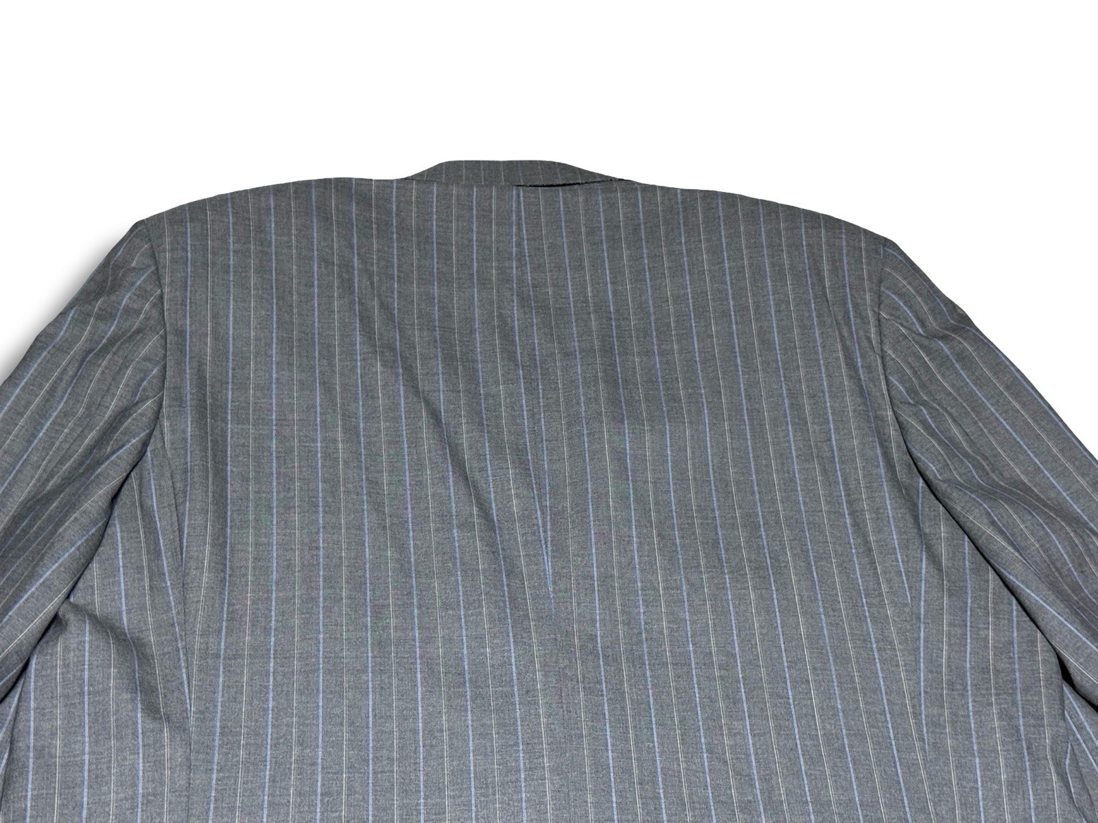 Vintage Corneliani 48R/40×28 Pants Super 150s Wool Gray Baby Blue Pinstripe Suit