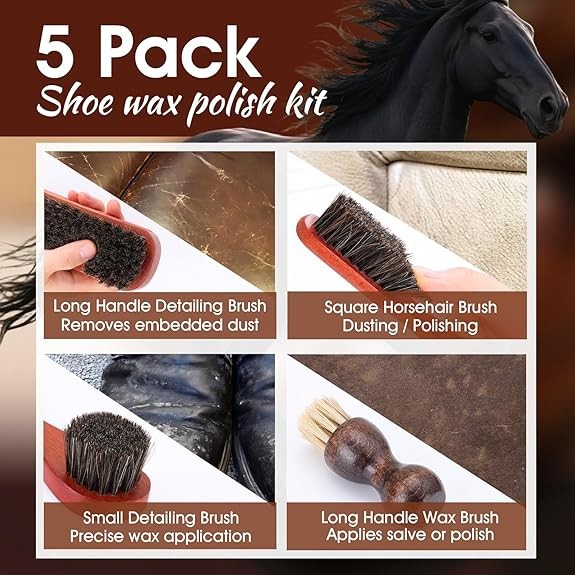 Leather Shoe Shine Kit 15pcs TUXIYA Travel Polish Kit Brown Black