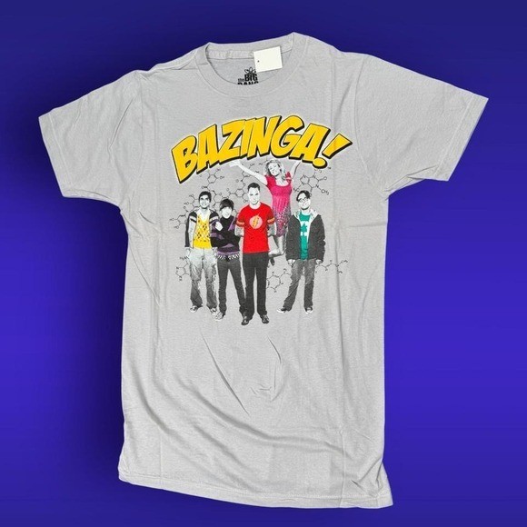 Big Bang Theory Bazinga Graphic T Shirt Grey Pop Culture Tee Size Small