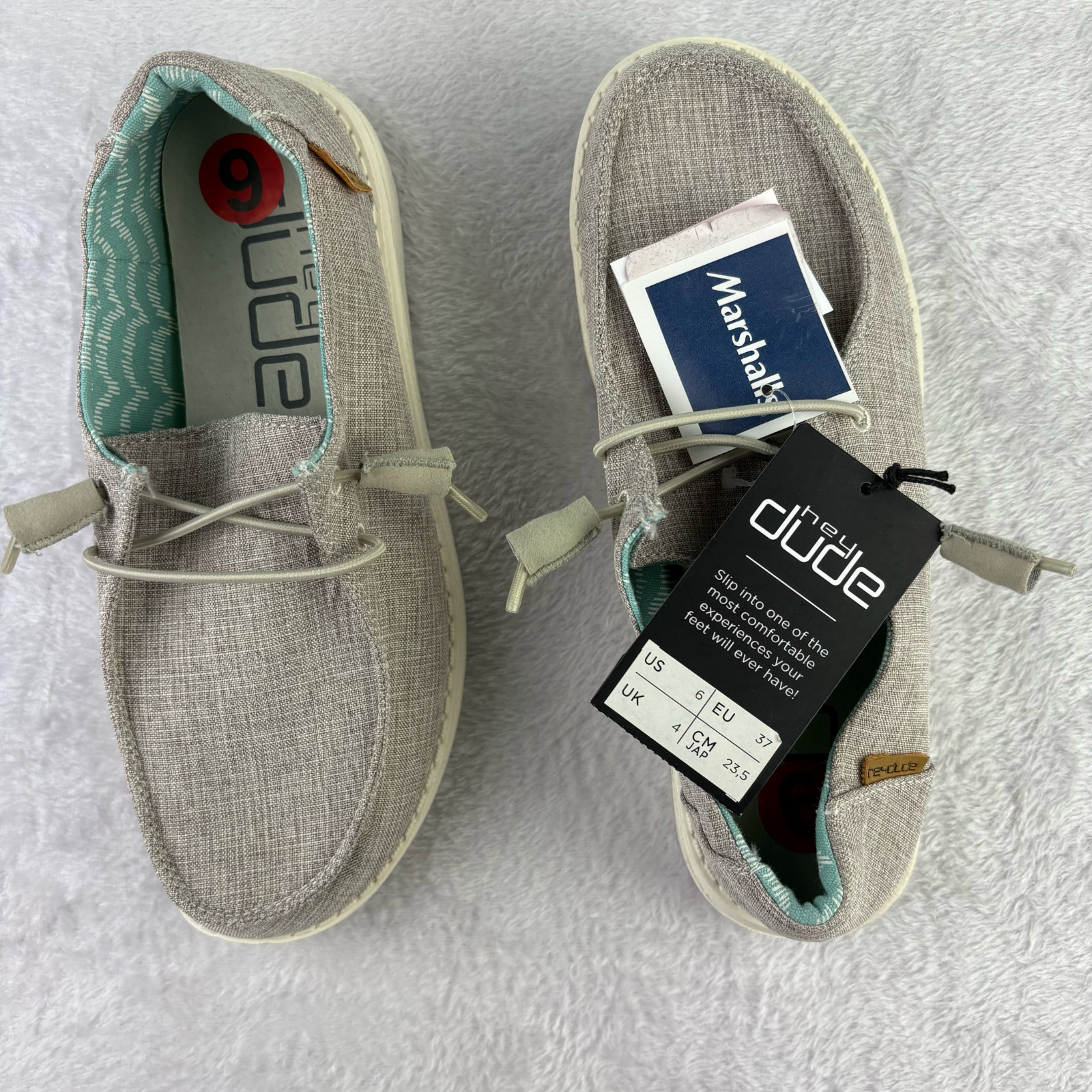 HEY DUDE Wendy Chambray Beige Womens 6 Lace-Up Loafer Light Comfort Slip-On Shoe