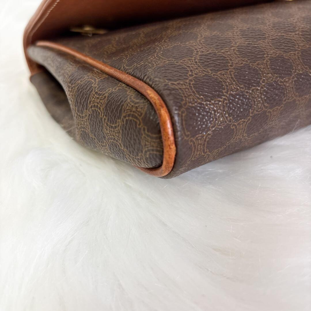 CELINE Clutch Bag Macadam PVC Leather Brown Vintage Authentic From Japan