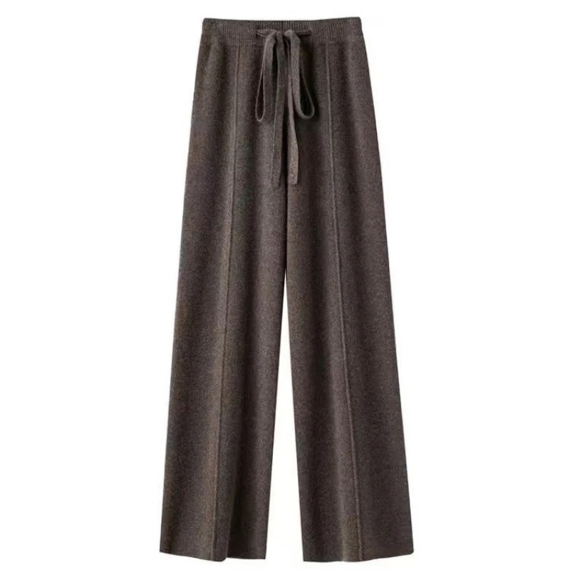 Women Merino Wool Wide Leg Pants Soft Warm Cashmere Knit Trousers Winter Casual