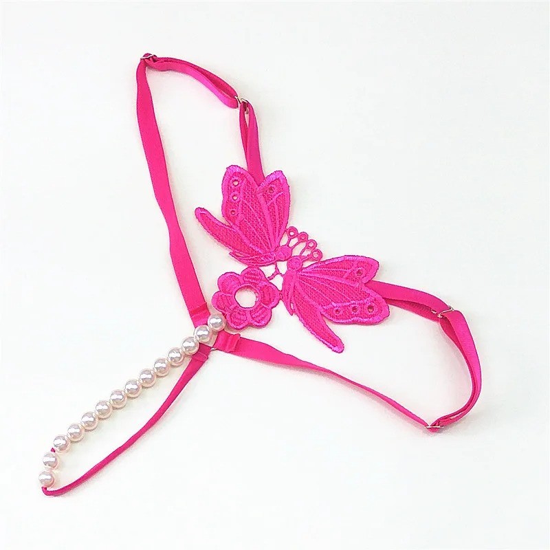Sexy Women Lace Pearl Thong G-string Panties Lingerie Underwear Crotchles T-back