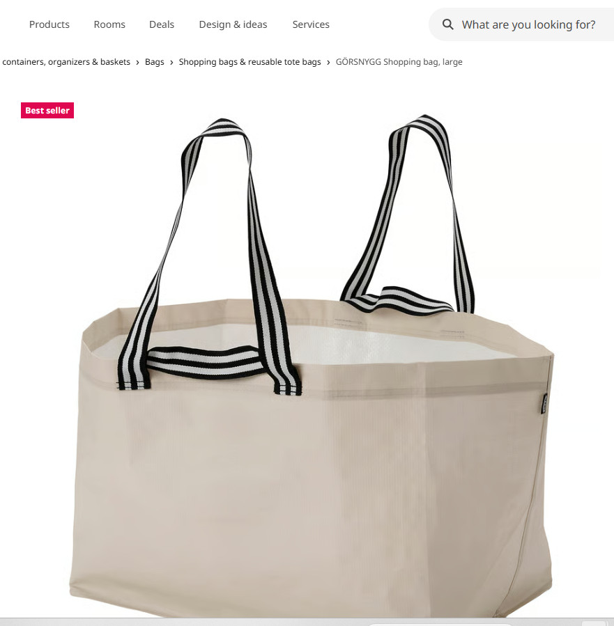 IKEA Large Shopping Bag Tote Durable Light Beige-GÖRSNYGG-22.5×14.5×15.25″ 20Gal
