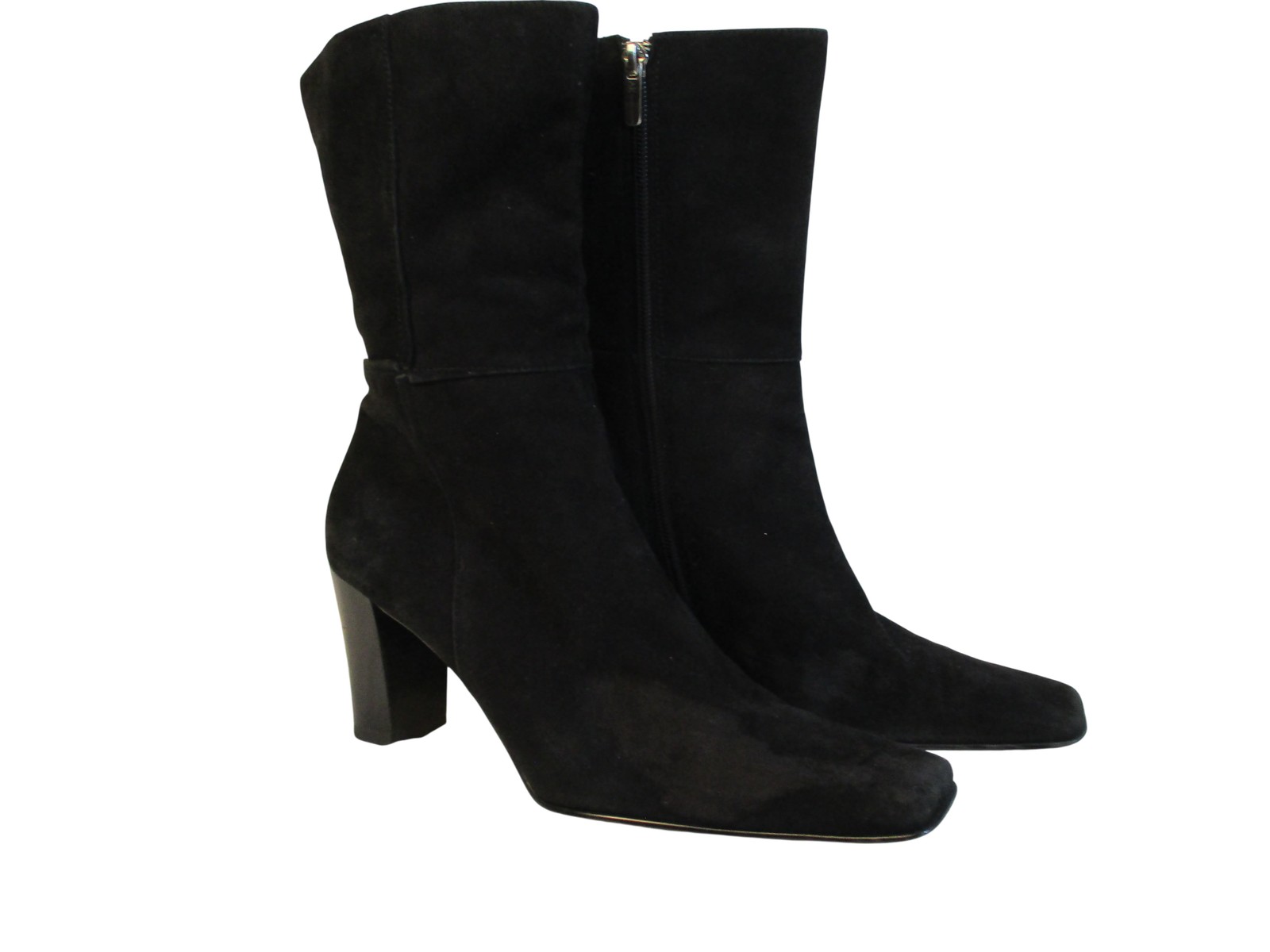 AK Anne Klein Shoes Womens Size 8.5 Black Suede Mid Calf Bootie Block Heel Zip