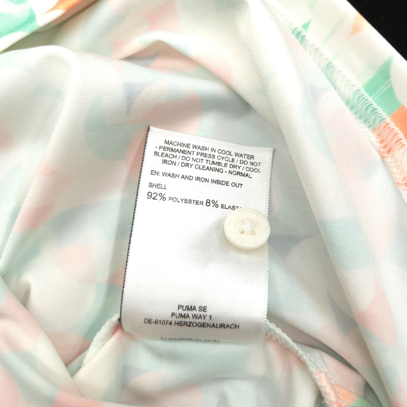 Puma Golf Polo Shirt Mens -M- White Orange Green Geometric PERFORMANCE Athletic