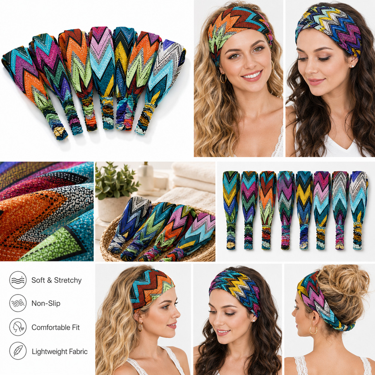 6 pieces Zigzag Striped Bandana Turban Head Wrap Headband Band Workout Yoga Lots
