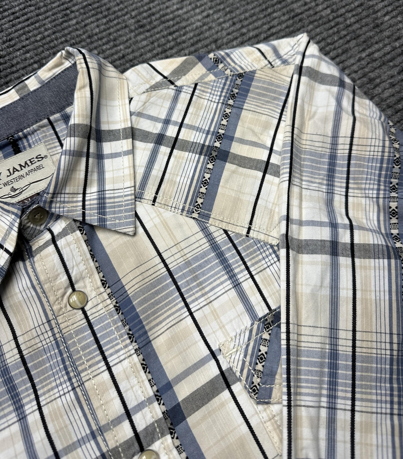 Cody James Shirt Mens XL Beige White Plaid Western Pearl Snap Long Sleeve Cowboy