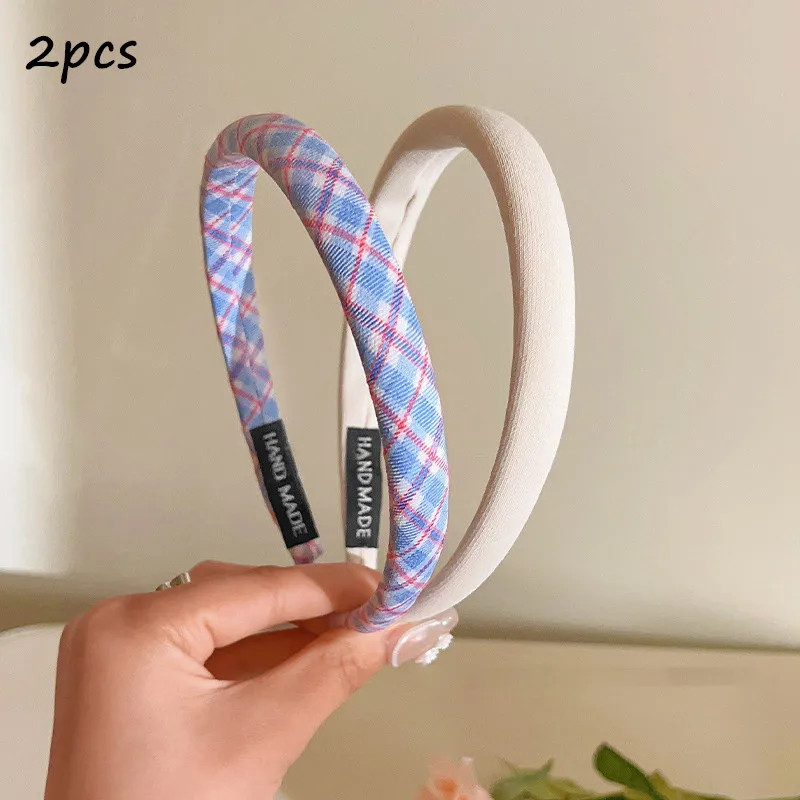 1/2/3pcs Spring Summer Women Solid Color Head Hoop Princess Girls Sweet Plaid Cl