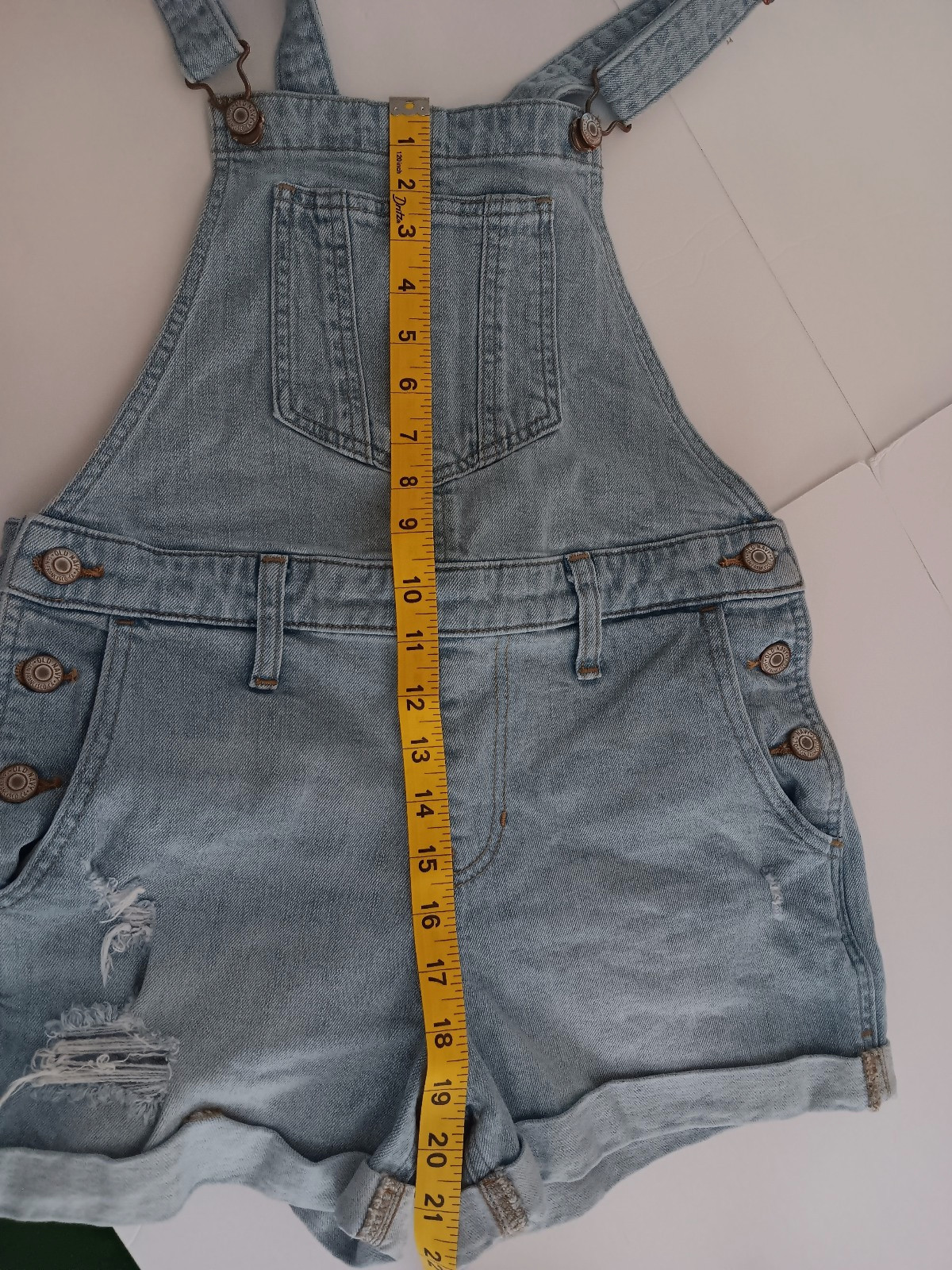 Vintage Old Navy Women Denim Short Overalls Shortalls XS 30 ” Distressed Y2K