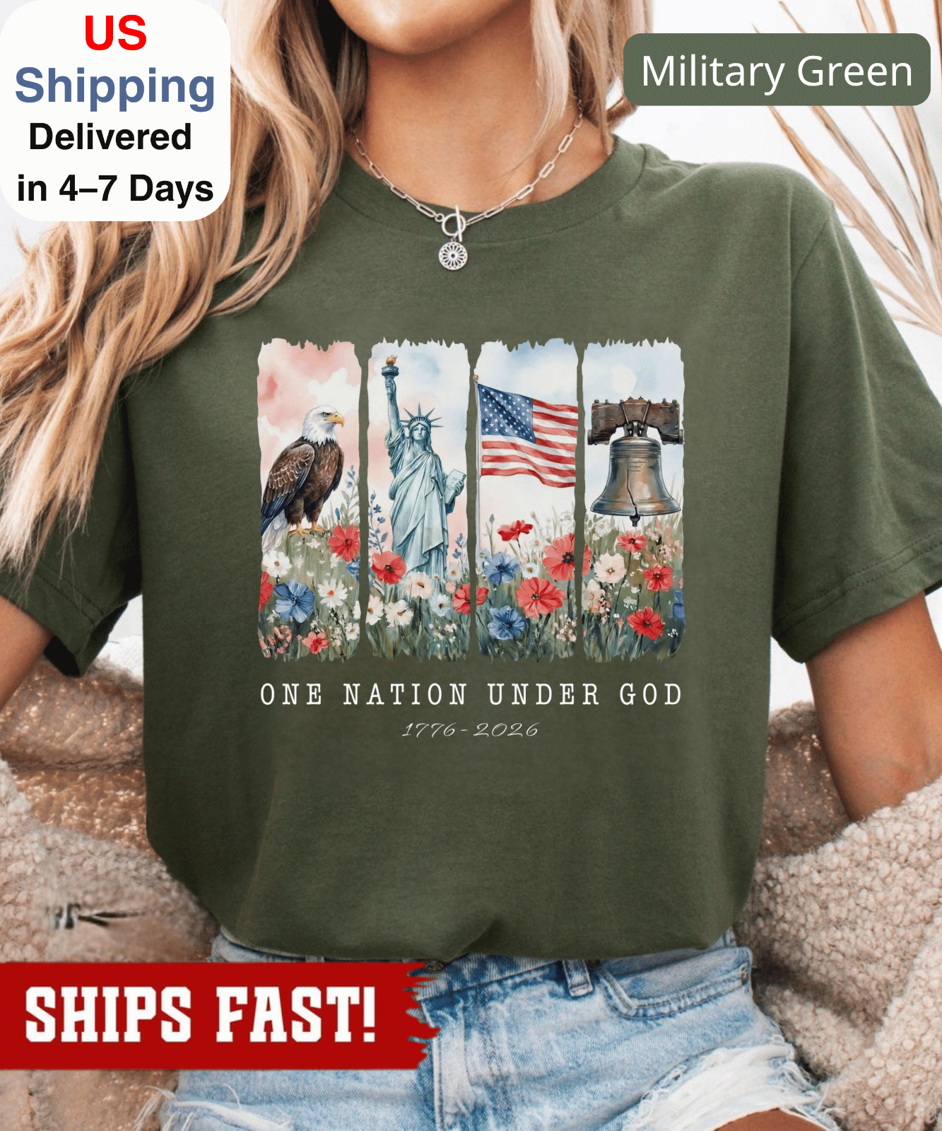 One Nation Under God Shirt, America 250 Anniversary, Patriotic Christian Fourth