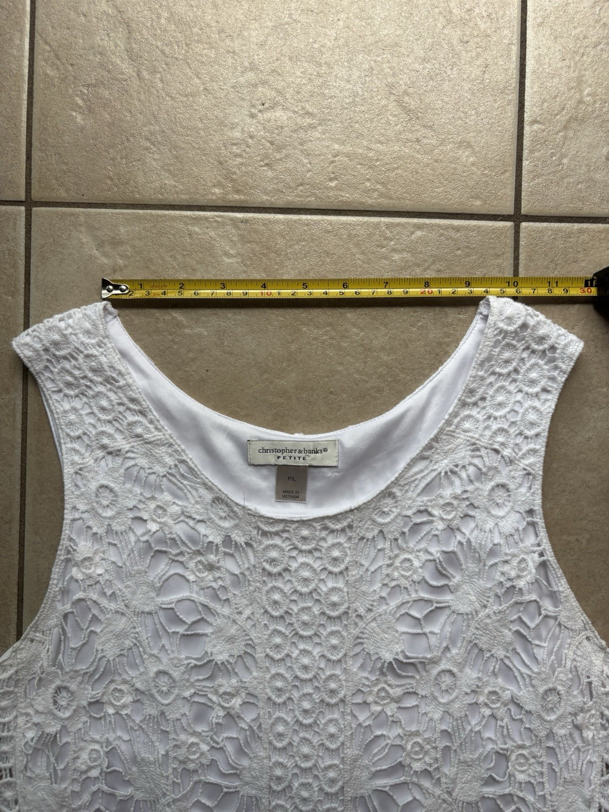 Christopher & Banks Petite Lace Crochet Tank Top Sleeveless Lined White P/L