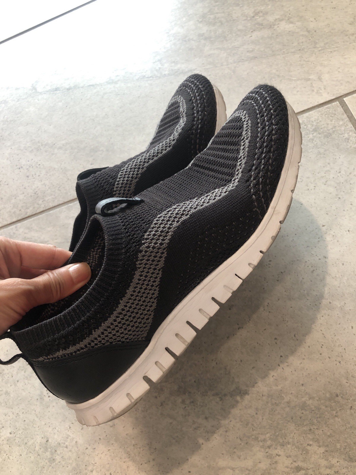 Cole Haan Slip-On Knit Sneakers – Black with Gray and Orange